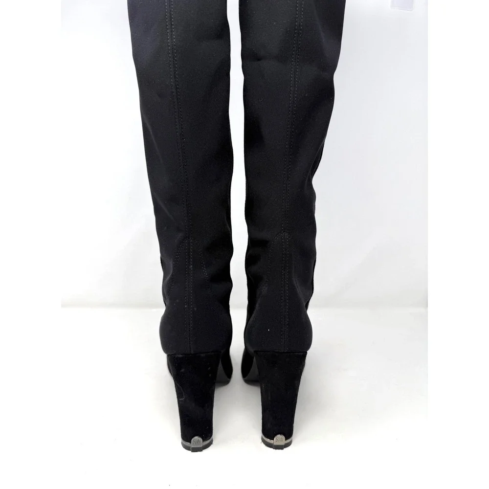 Stuart Weitzman Black Suede Lace Up Knee High Block Heel Boots 8M 51359